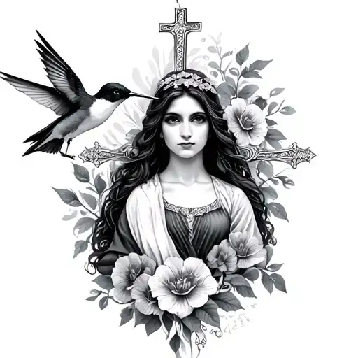 Maria With Hummingbird And Cross