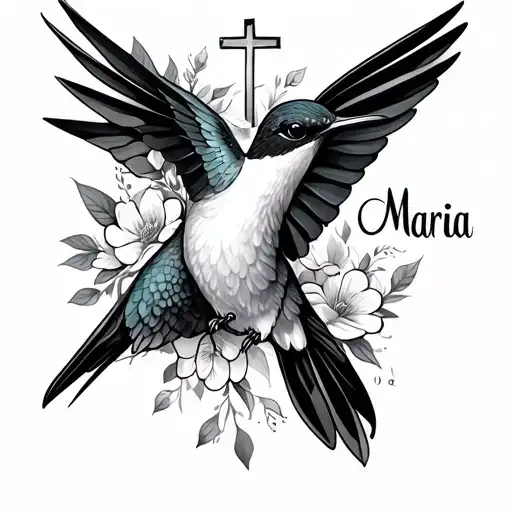 Name Maria With Hummingbird And Cross