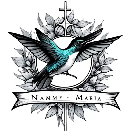 Name Maria With Hummingbird And Cross Surrounded