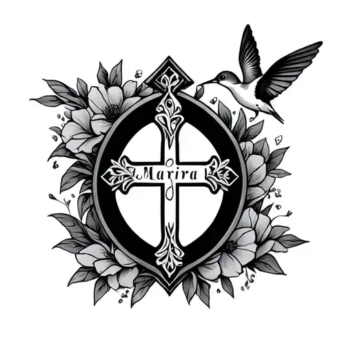 Maria Name With Cross And Hummingbird Surrounded