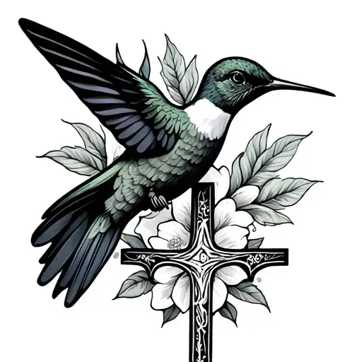 Maria Lettering With Hummingbird And Cross