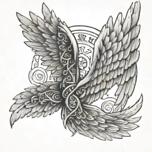 Angel Wings With Roman Numerals Surrounded
