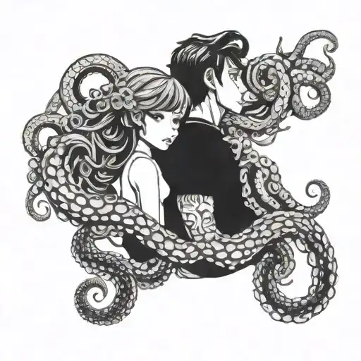 Anime Style Couple Tattoos Girl In Octopus Tentacles