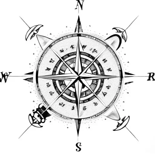 A Guitar With A Compass Rose Design