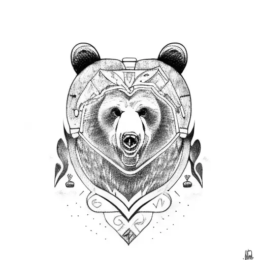 Bear Adorned With Viking Runes And Symbols