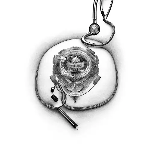 Abstract Design Incorporating Ems Tools Like Stethoscope And Defibrillator