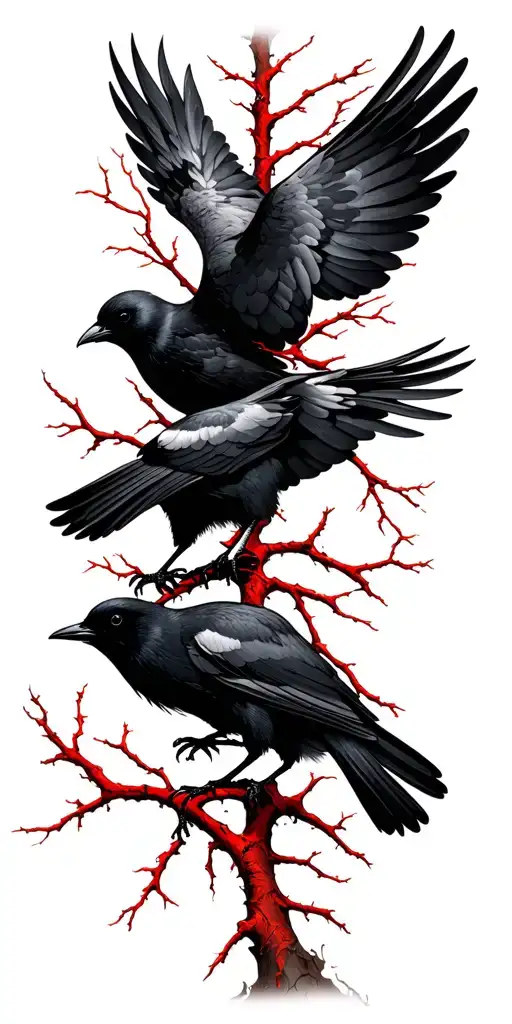 Hugin And Munin On Red Branches