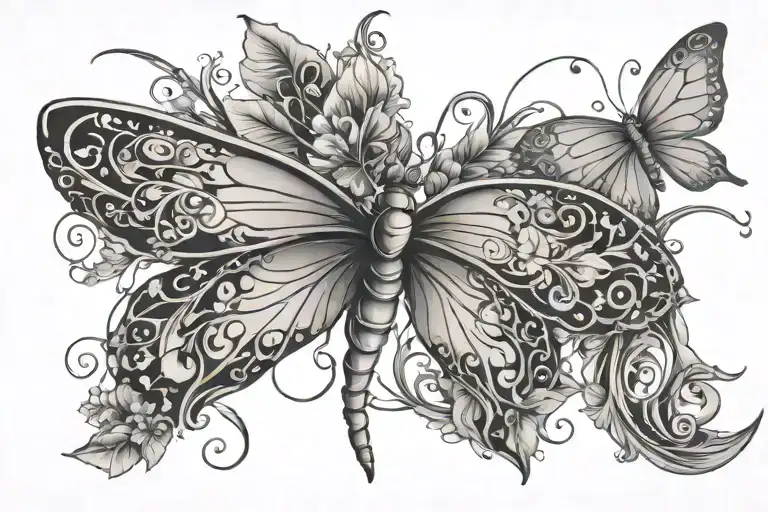 Butterfly Dragonfly With Vines