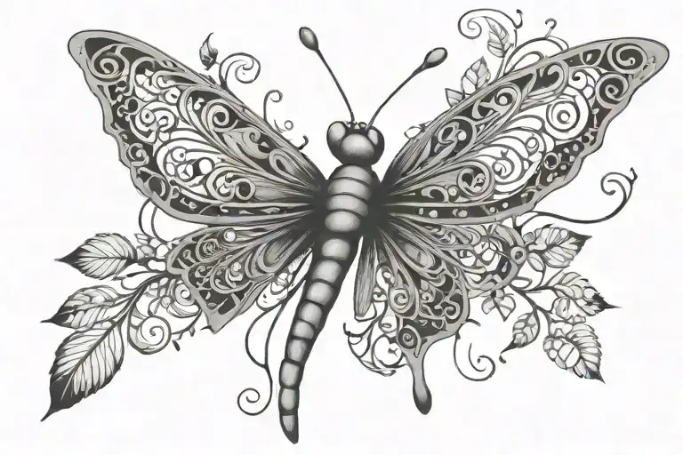 Butterfly Dragonfly With Vines Fineline