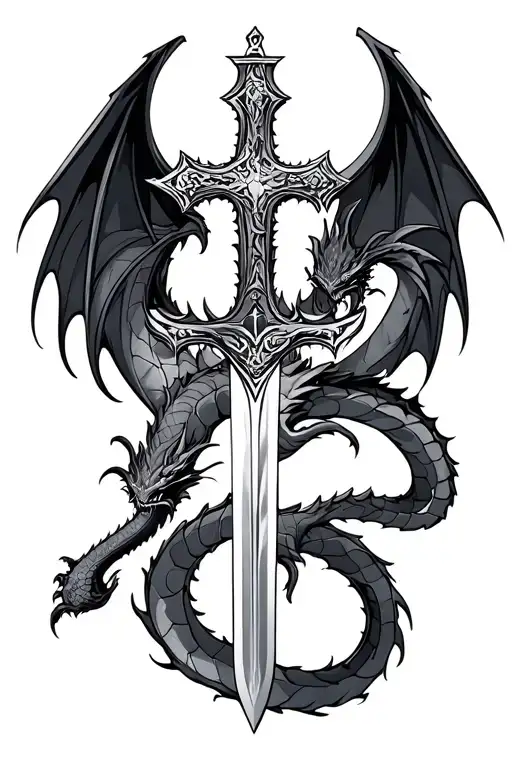 Cross And Dragon And Sword