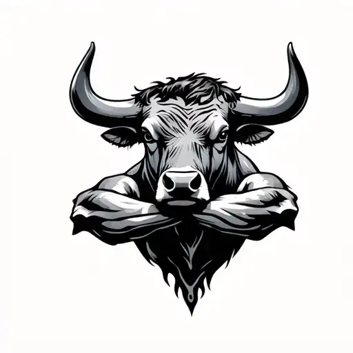 Bull Silhouette With Human Features Crossing Arms Raised