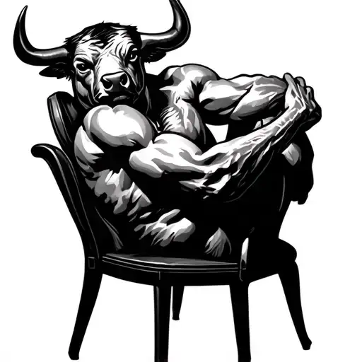 Bull Silhouette With Human Features Crossing Arms Across Chair