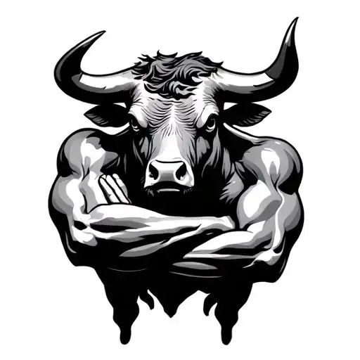 Bull Silhouette With Human Features Crossing Arms Across Chest