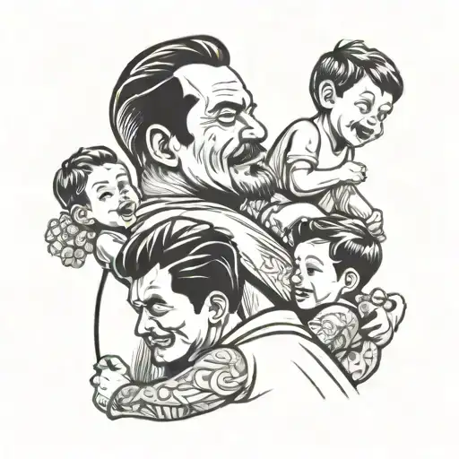 Cartoon Representation Of Father With 3 Sons