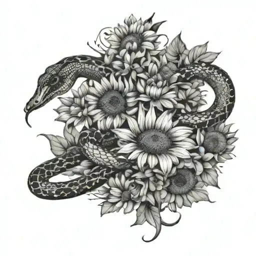 Snake And Daisies And Sunflowers Wrapped