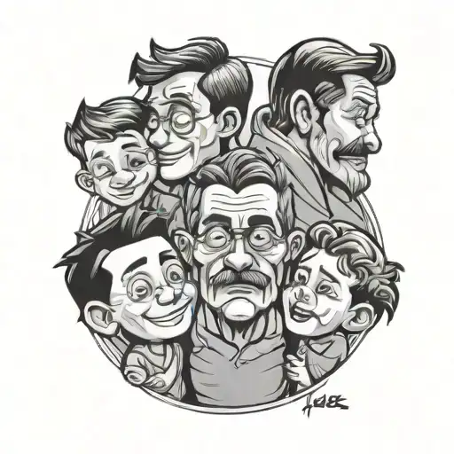 Simplistic Funny Cartoon Representation Of Father With 3 Sons