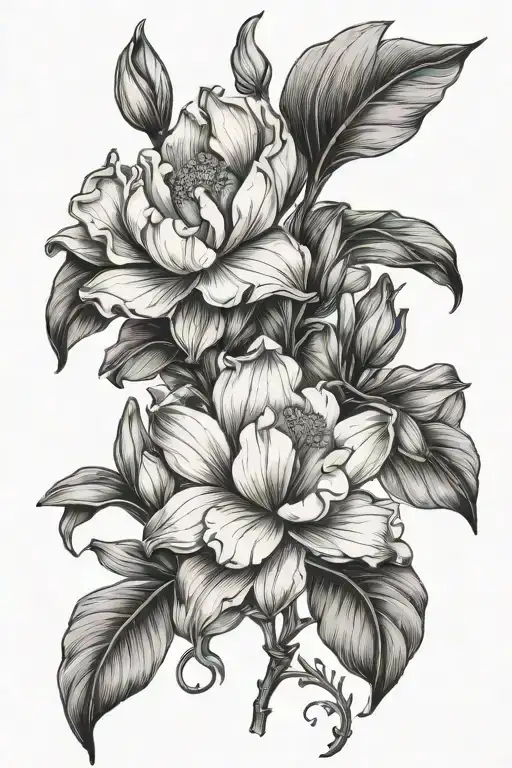 Magnolia And Iris Flowers Intertwined With Roman Numerals