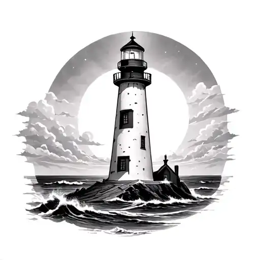 Lighthouse Scene Black And White Manly