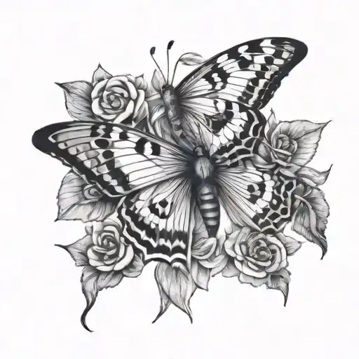 Moth And Butterfly Flying Around A Hart