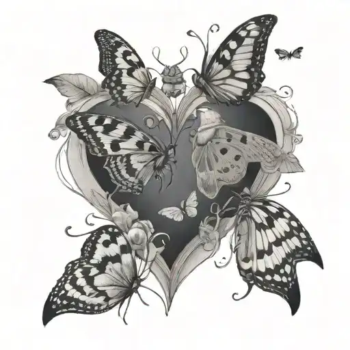 Moth And Butterfly Flying Around A Heart