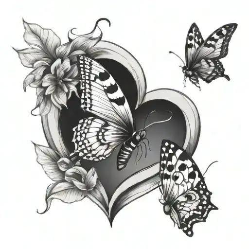 Moth And Butterfly Flying Encircling A Heart