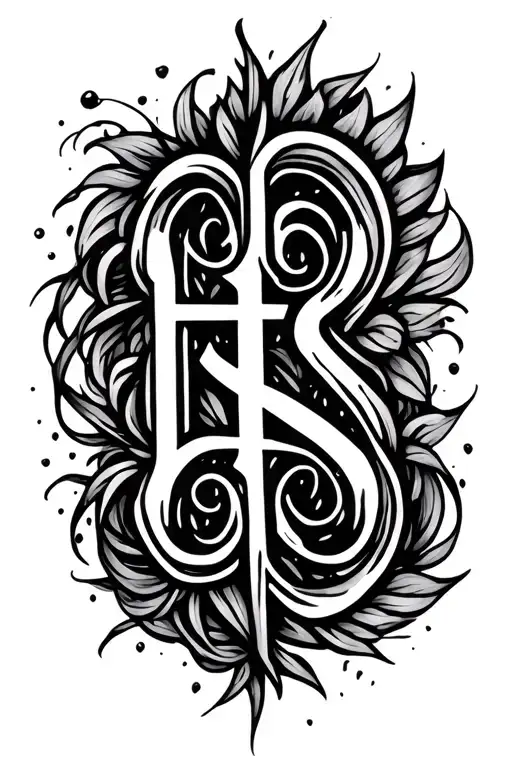 Thin Line Doodles With Initials H And S Hidden In Lines