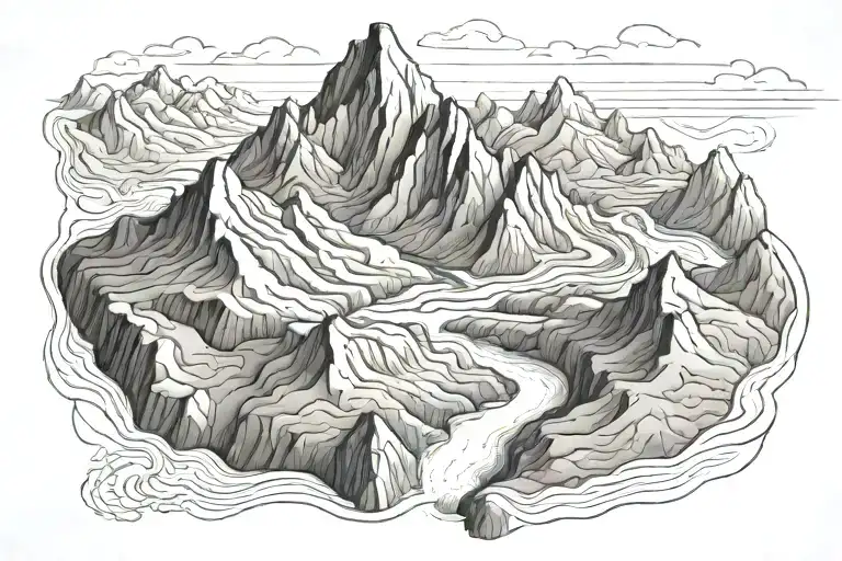 Topographic Map Mountain Landscape With River Flowing