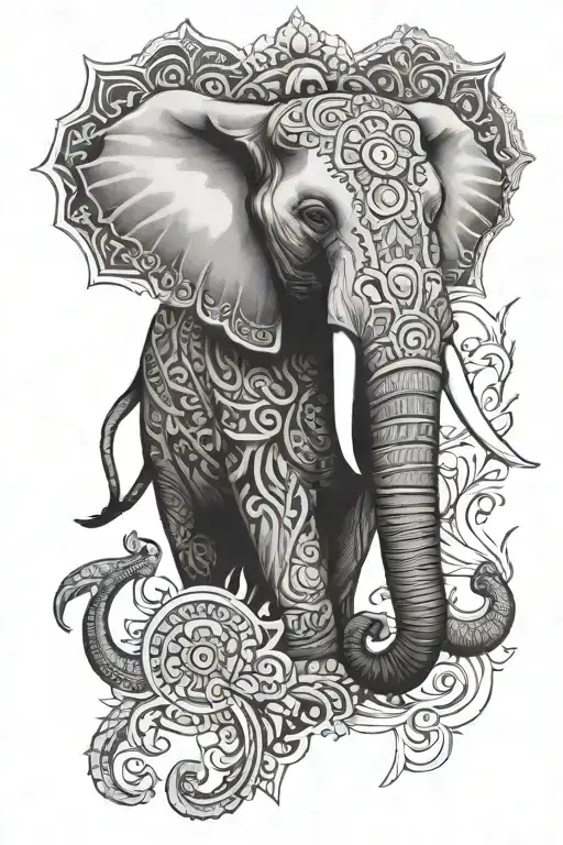 Diamond Shaped Elephant Mandala For Sternum Down To Belly