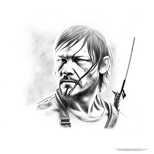 Portrait Of Daryl Dixon With His Iconic Crossbow