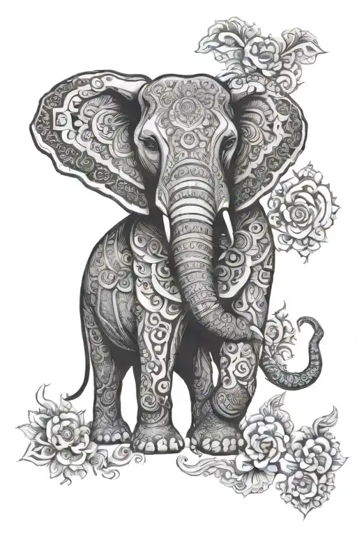 Diamond Shaped Elephant Mandala For Sternum Down To Belly With Elephant Face And Trunk Only