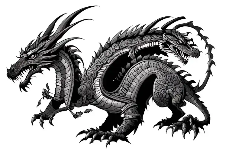 Mayan Warrior Battling A Dragon