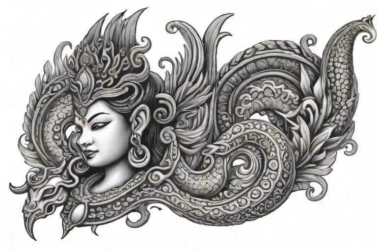 Cambodian Naga Besides Apsara Crown And Jewelry