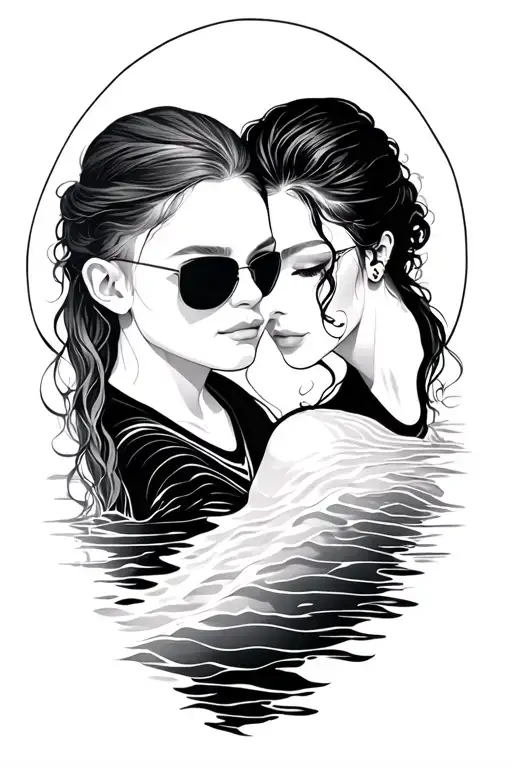 Two Person Tattoo With Sand And Water And Sun Shining