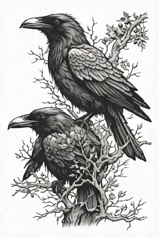 2 Raven On A Tree Branches