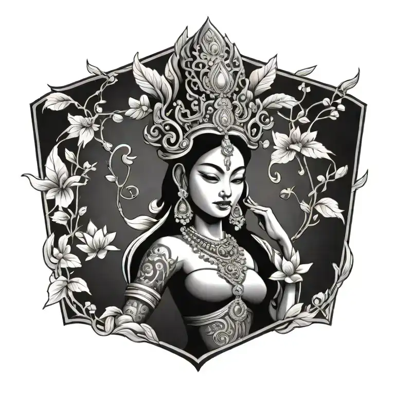 Cambodian Apsara Crown With Sak Yant And Apsara Jewelry