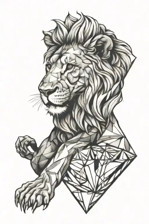 Lion Eating A Diamond Shaped Line Outlining