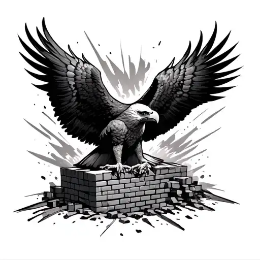 Eagle Bursting Through A Brick Wall Being Built