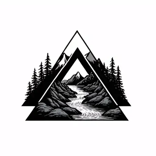 Triangle With Mountain And Stream