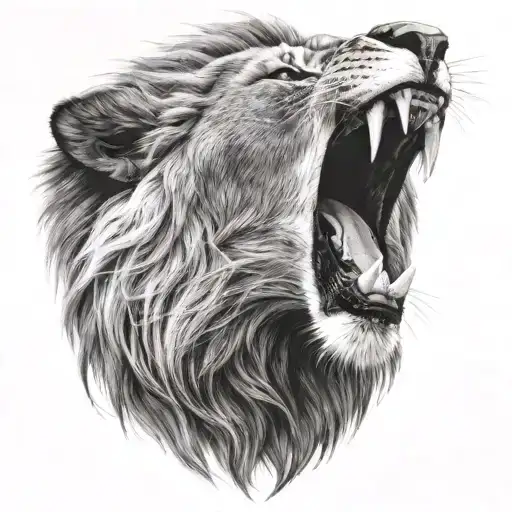 A Lion Roaring With Black-grey Shading To Create A Realistic 3D Effect