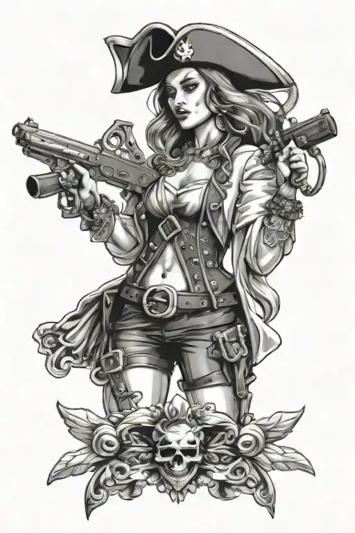 Beautiful Pirate Woman Holding Pistol