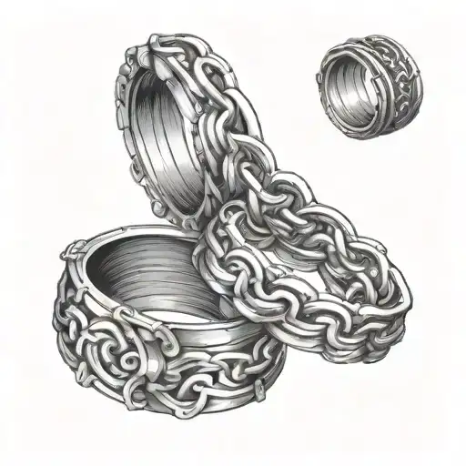 2 Pairs Of Wedding Rings With Chain Wrapped