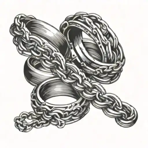 2 Pairs Of Wedding Rings With Chain Linking Them