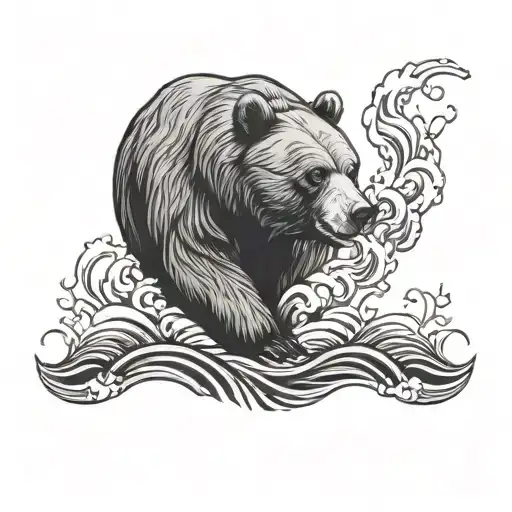 Bear Sinking In Water Waves