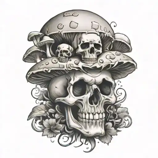 Mushrooms And Skull