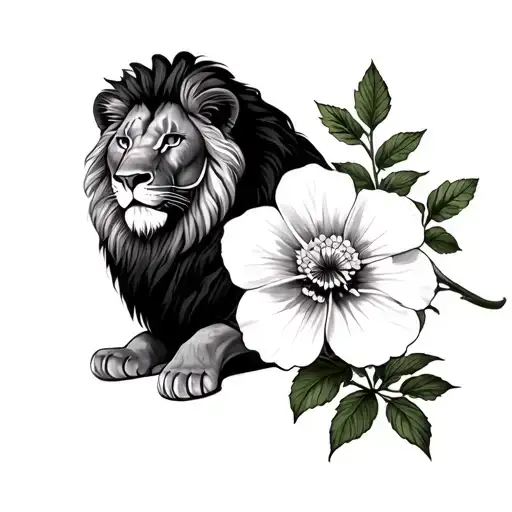 Lion And A Primrose Flower