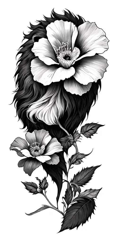 Lion And A Primrose Flower