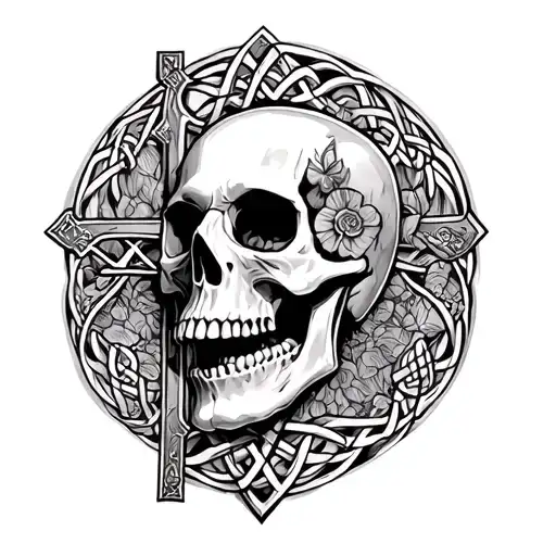 Detailed Irish Skull And Celtic Cross