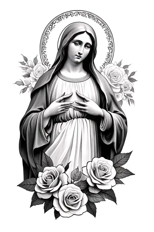 Mother Mary With Roses