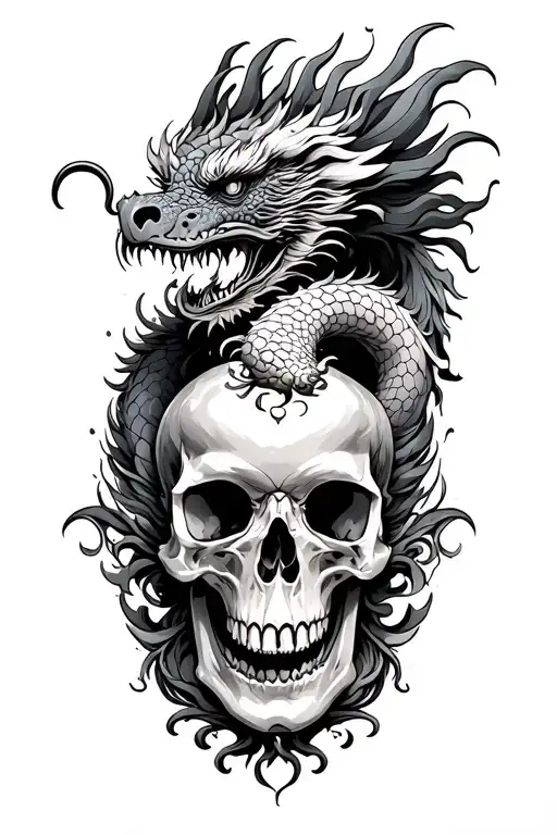 Chinese Dragon And Phoenix And Skull Surrounded