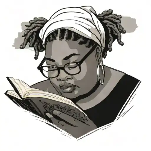Obese Black Woman With Short Grey Locs Wearing Glasses Reading A Book